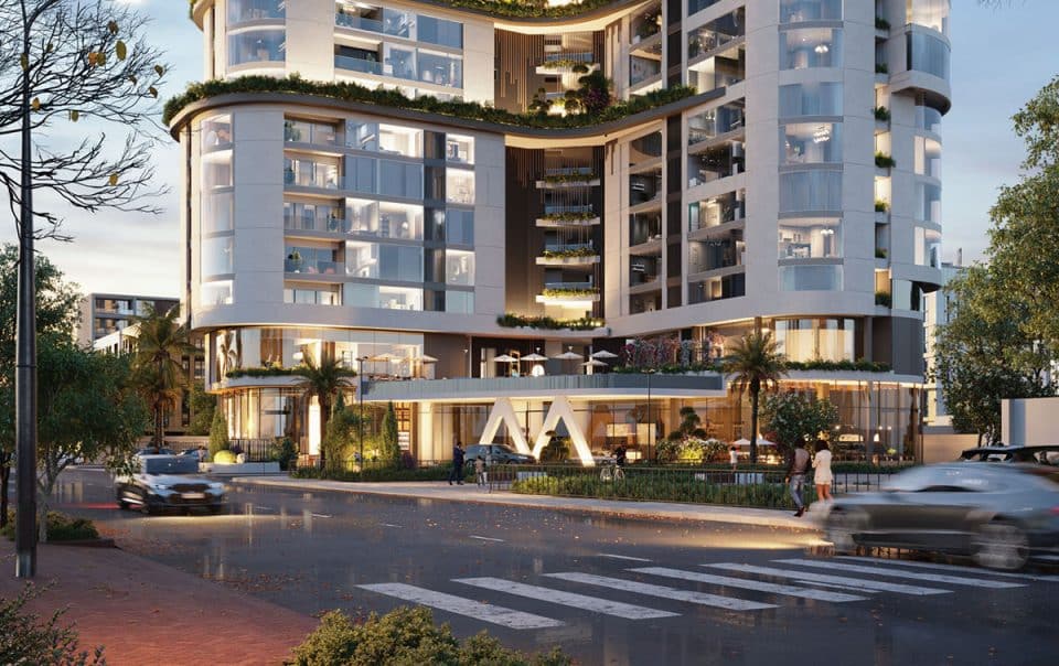 Luxury apartment exterior in Accra's Airport Residential area.